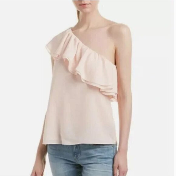 Rebecca Taylor Tops - Rebecca Taylor Asymmetric One Shoulder Silk Ruffle Blouse Size 4 NWT